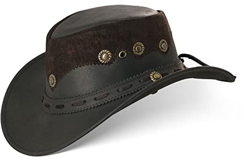 Black Forest Fox Country Luxus Western Cowboy Hut Reiten Leder Sonnenhut (M Deep Brown)