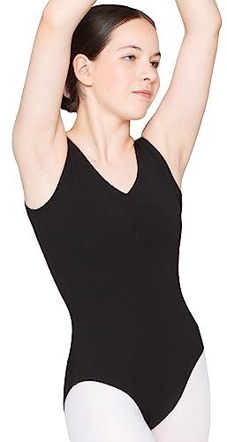 tanzmuster Ballett Trikot Damen ärmellos - Mona - Baumwolle - Schwarz 38 - geraffter Ausschnitt - schwarzer Tanz Body - Ballettkleidung für Erwachsene