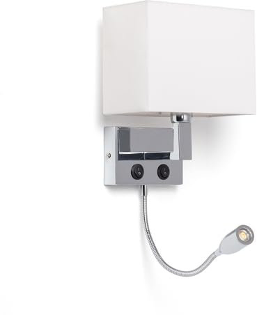 LEDKIA LIGHTING - Lámpara de Pared de Metal con Flexo LED de Lectura | Luz Ajustable para Lectura | Para Salón y Dormitorio | Bombilla E14 No Incluida, Plateado, Tela y Metal