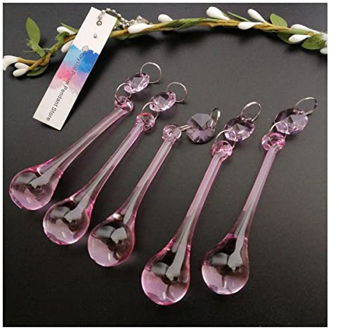 Lampadario pendenti con prismi di cristallo 5pcs 105mm Goccia di pioggia rosa 80mm Prismi pendenti in cristallo 1 Lampadario ghirlanda di perline Parti di ricambio per lampade di illuminazione a c