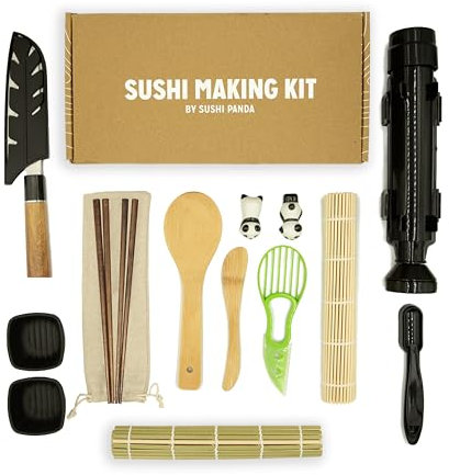 Sushi Panda Sushi Making Kit – 13-Piece Sushi Set with Bamboo Rolling Mats, Sushi Knife, Sushi Bazooka & Recipe Guide – Complete DIY Sushi Maker Kit for Beginners