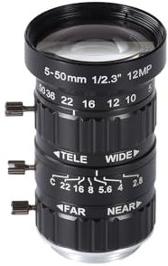 Zowietek 5-50 mm 12 MP C-Mount Zoomobjektiv mit geringer Verzerrung, mit C-CS-Adapter, für Zowietek POV-Kamera/ZowieCAM CS-Mount-Modell, IMX477 Raspberry Pi HQ-Kamera