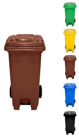Jardin202 - Cubo de Basura 120 Litros con Pedal y Ruedas | Contenedor de Basura Robusto con PEDAL | 120 L (Marrón)
