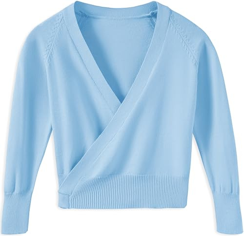 DANSHOW Girls Ballet Wrap Tops Kids Dance Cardigans, Velvet Inne Dance Sweater Crossover Cardigan Dancewear(826-01-S)
