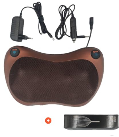 Masajeador Cervical y Espalda. Almohada relajante, Cojín Eléctrico con Calor, regulable con dos botones. Masajeador Bidireccional con 8 Rodillos, Ideal para Casa, Oficina, Coche o Viaje.