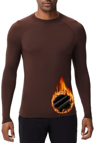 HUGE SPORTS Camiseta térmica de manga larga para hombre, camiseta interior de forro polar, ropa funcional para esquiar en invierno, marrón, XXL