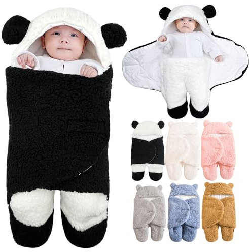 HINATAA Baby Schlafsäcke Neugeborene Winter, 2.5TOG Pucksack Baby 0-3/3-6 Monate, Plüsch Warme Wickeldecke Babys, Baby Swaddle Decke für Jungen Mädchen (Schwarz, 3-6 Monate)