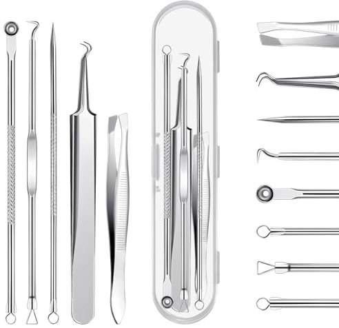 maxtachi 5 Stück Mitesserentferner Komedonenquetscher Set, Hochwertiges Edelstahl Pickel Ausdrücken Werkzeug mit Pinzette & Organizer, Blackhead Remover für Mitesser Pickel Whiteheads Akne