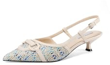 QUEEN HELENA Décolleté con Tacco Basso Slingback Scarpe a Punta Chiusa Eleganti Donna K3720 (Blu, Sistema Taglie Calzature EU, Adulto, Donna, Numero, Media, 37)