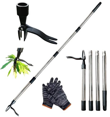 nnOuOnn Weed Puller Remover Tool, New Stand-Up Long Handle Garden Weed Puller Root Remover, 4-Part Detachable Stainless Steel Manual Picker for Dandelions (147cm/58in)