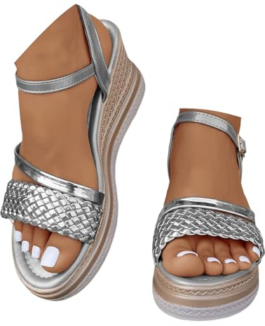 Xbemkste Sandalias de mujer con plataforma y tacón de cuña elegantes, sandalias de cuña ajustables con hebilla, sandalias de verano con tacón para mujer, sandalias de cuña abiertas para la playa