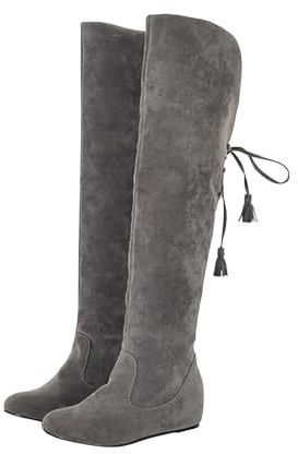 cfpqv Botas por encima de la rodilla para mujer, planas, botas de invierno hasta la rodilla, botas largas con cordones, planas, holgadas, antideslizantes, botas de vaquero para mujer, cálidas y