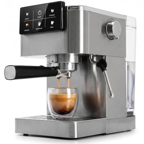 Macchina Caffè Polvere e Cialde AD 4390, Macchina Caffè Macinato da 20 Bar, Sistema Riscaldamento Rapido 20s e Controllo PID, Funzione Espresso Cool, Acciaio Inossidabile, Montalatte Integrato