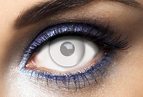 P'TIT CLOWN - 55332 - Lentilles de Contact Opaque Blanc (sans correction) - Journalières - Parfaites pour Compléter votre Déguisement pour Halloween, Carnaval et autres Fêtes Costumées - ∅ 14.2 mm