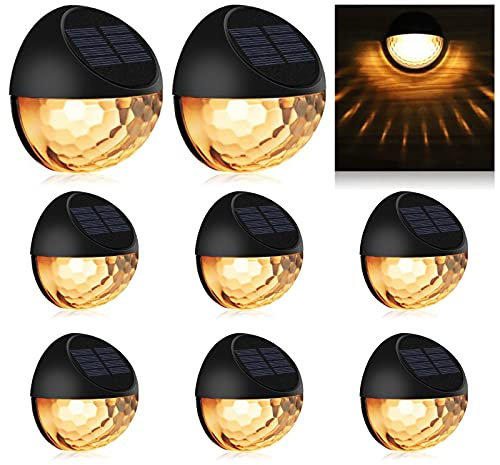 KMASHI Solar Fence Lights - Warm White (8Pack) for Garden, Fence, Patio Use
