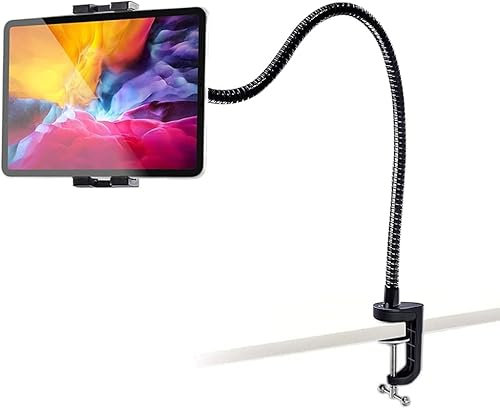 Gooseneck Arm Tablet Holder, woleyi 50cm Flexible Long Lazy Tablet Mount Stand, Adjustable Bed Desk Phone Clamp for iPad Pro 9.7, 10.5, 12.9 Air Mini, iPhone, Galaxy Tabs, Switch More 4-13 inch