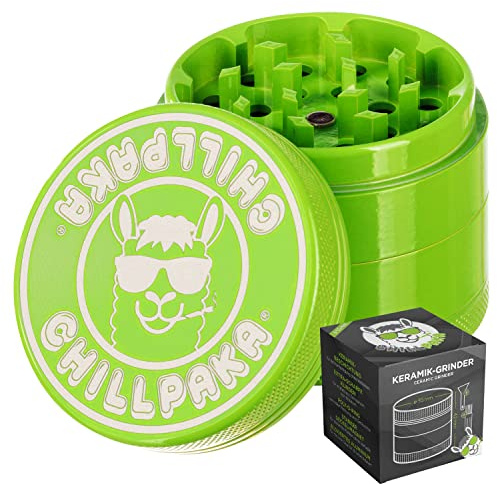 CHILLPAKA® Grinder Ceramica I Macinaspezie con Rivestimento Nano-Ceramico Antiaderente | Crusher per Erbe e Spezie (ø55mm, Verde)