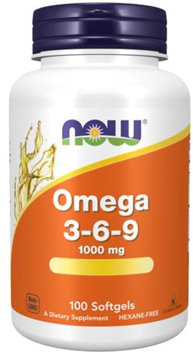 Now Foods, Omega 3-6-9, 1000mg, avec des Huiles Végétales de Haute Qualité, Haute Dosé, 100 Capsules molles, Sans Soja, Sans Gluten, Sans OGM