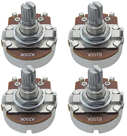 FLEOR 4pcs Full Size A250K B250K Potentiometer Guitar Tone Volume Control Pots with Bayonet L15mm Short Knurled Split Shaft