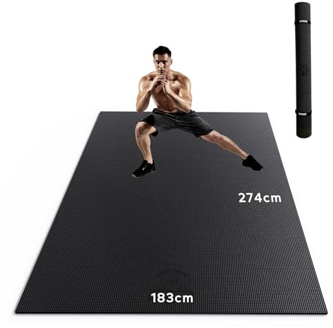 HAPBEAR Extra Groß Breit Sportmatte Fitnessmatte Gymnastikmatte rutschfest-Yogamatte 274m x 183cm x 8mm Dicke, Hoher Dichte Ultra Haltbar PVC,Trainingsmatten mit Fitnessbänder, Schuhfreundlich-06