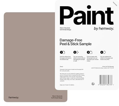 Hemway Soft Khaki Beige Peel & Stick Sample Chalk Paint | A5 Accurate Colour Swatch, Mess-Free Alternative to Paint Tester Pots, Easy To Use, Eco-friendly, for Interior Furniture & Walls