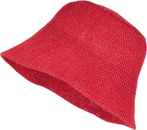 styleBREAKER Damen Papierstroh Sonnenhut | Faltbarer Fischerhut | Leichter Bucket Hat mit Schweißband | Sommerhut mit Krempe als Sonnenschutz für Outdoor Strand Freizeit, Rot