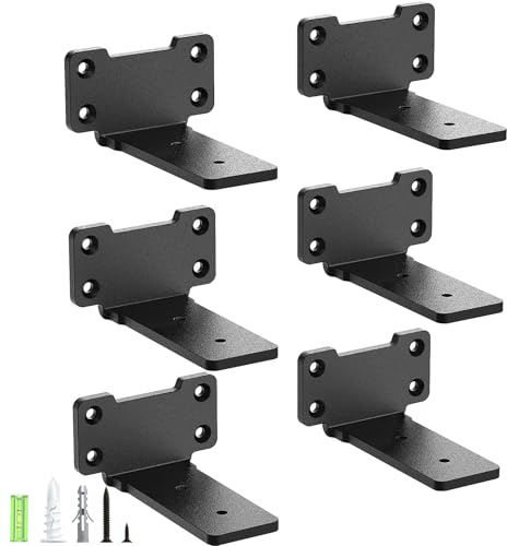 Yeabett 6 Pack Shelf Brackets 10cm, Heavy Duty Wall Brackets | 75kg Load Capacity, Shelving Support Wall Hanging, easy install, for living room, kitchen, garage, workshop, Black