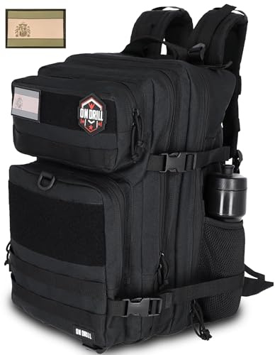 On Drill - Sac à dos tactique militaire style Crossfit noir avec velcro + patch drapeau de l'Espagne, Noir , L