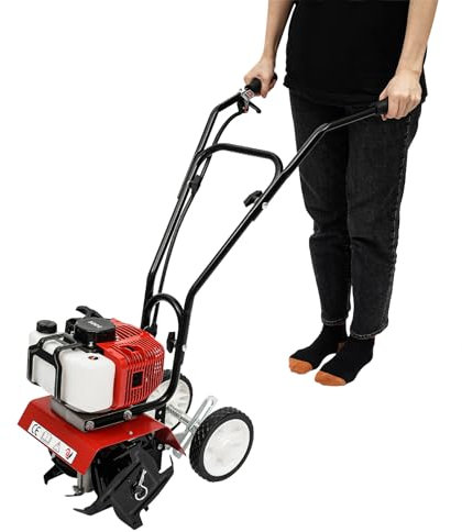 Fresa de jardín de gasolina de 2 tiempos, motoazada de gasolina, azada de jardín, 52 cc, con guardabarros y mango, azada de suelo, se utiliza para granjas, parques, jardines