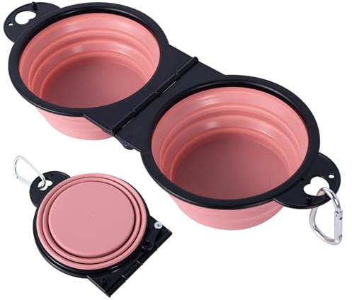 2 en 1 cuenco plegable de plástico para gato/perro, sin ensamblar de plástico, diseño de cuenco de agua para perros, bordes plegados a 180 grados, portátil cuenco de viaje para perros (rosa)