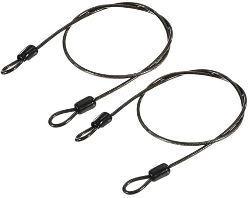 TOP-VIGOR 2Pcs Security Steel Cable, 2.5mm x 0.5m / 1.64ft Coated Safety Wire Rope Double Loop Flexible Security Cable Lock for Outdoor Travel Luggage Bike, Black