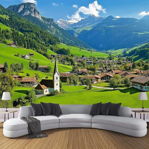 Papel tapiz fotográfico Mural Autoadhesivo 150x105cm | Decoración De Pared Sala Cuarto | Paisaje Natural - Pueblo Nórdico