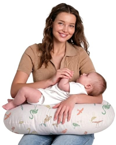 Little Grape Land Muslin Nursing Pillow for Breastfeeding, 100% Cotton | 100% Cotton Muslin, Ergonomic Feeding Support, Removable Washable Cover, For Breastfeeding & Bottle Feeding
