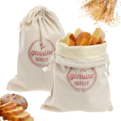 Beeswax Bread Bags 2 Pack Reusable Linen Bread Storage Bags with Removable Wax Liner for Homemade Sourdough, Keeps Bread Fresh for Days, 40x30 cm