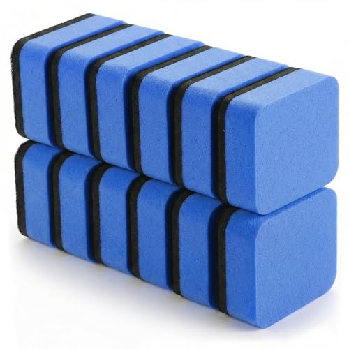 XLIUAX 12pcs Magnetic Whiteboard Erasers, Thick Felt Pad Dry Erase Eraser | Mini Chalkboard Cleaner Wiper for Cleaning Drywipe Boards for Home Office Classroom Supplies, 2 x 2(Blue)