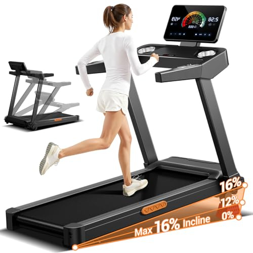 UMAY Tapis de Course Pliable Inclinable 16%, 14KM/H | Tapis de Marche avec Surveillance de Fréquence Cardiaque, 3,5CV Tapis de Course Électrique avec Affichage LED, 180KG