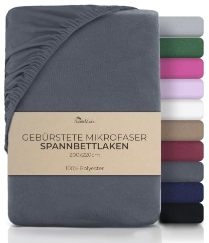 NatureMark Sábana Bajera 200x220 cm Microfibra – Sábana Elástica Suave, para Cama Box y Cama de Agua, Altura 40 cm, Transpirable, Secado Rápido, Gris Antracita