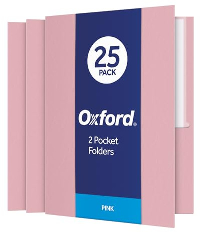 Oxford Cartelline a doppia tasca, carta ruvida, formato lettera, rosa, contiene 100 fogli, scatola da 25 (57568EE)