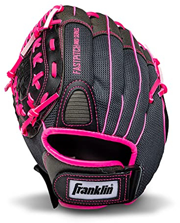 Franklin Sports Girls Softball-handske - dam väderkvarn Fastpitch + Slowpitch softbollhandske - rosa softbollsvante - vänsterhänt kasta vuxen + ungdom - 28 cm