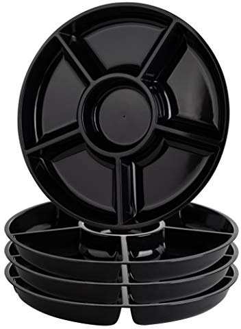 Plasticpro 6 Sectional Round Plastic Serving Tray/Platter (4, Black)