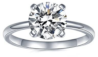 IMOLOVE Bague de fiançailles solitaire en moissanite, 1CT couleur D pureté VVS1, argent sterling 925 avec placage or blanc 18K, cadeau idéal pour les femmes, 7.5, Gemme Argent sterling