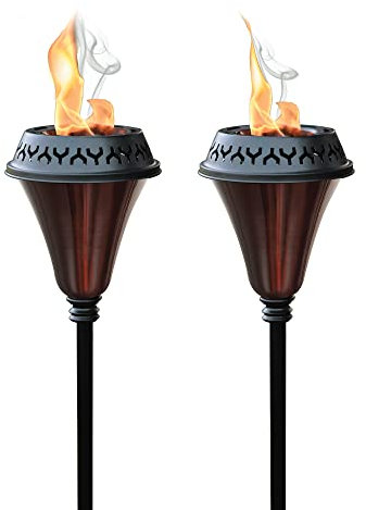Gartenfackel Große Flamme - Deco Home Garten Fackel 2er Set | Citronella Garten Außen/Terrasse Außenbeleuchtung Fackel für Party Terrasse Weg mit Spikes und Deckklemme | Karamell Schwarz