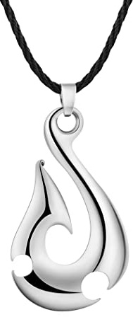Collier vintage avec pendentif en forme de crochet Maori Hei Matau pour homme - Style punk - Chaîne de cou - Symbole de la légende Maori de Nouvelle-Zélande, Cuir