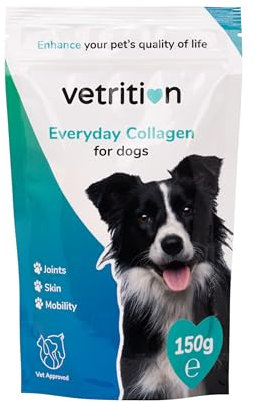 Vetrition Collagen Powder for Dogs, Vet Approved Hydrolysed Collagen Peptides Supplement for Joints, Skin, Coat, Health, Bioactive Protein Rich Powder for All Ages, Breeds, Sizes Dogs, 150g