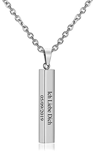 JSDDE Personalisiert Partnerketten mit Gravur Quader anhänger Kette mit Wunschgravur Namenskette Freundschaftsketten Schmuck für Herren Damen (Silber)