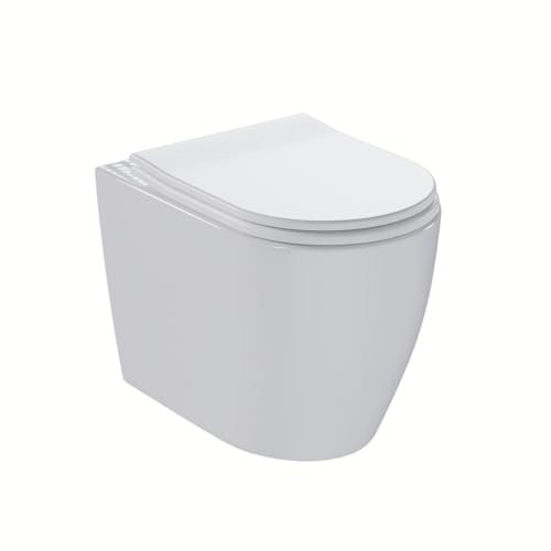 Juego de inodoro colgante de cerámica sin bordes, cierre suave, 555 mm de profundidad de montaje