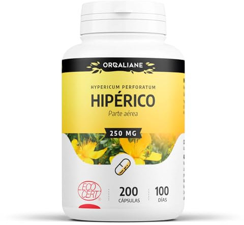 Hipérico Orgánico Parte aérea - Hierba de San Juan - 500 mg/día - 200 cápsulas | Premium, Sin Aditivos & Formato Ahorro