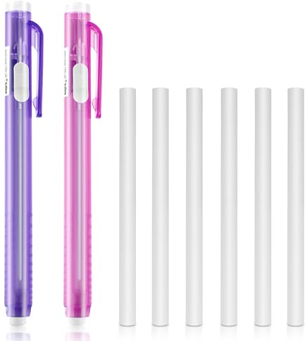 Molain Ensemble de gommes de style stylo, 2 stylos à gomme mécaniques rétractables avec 6 recharges de gomme de remplacement, gommes à clic rétractables pour l'écriture de peinture au bureau de l'écol