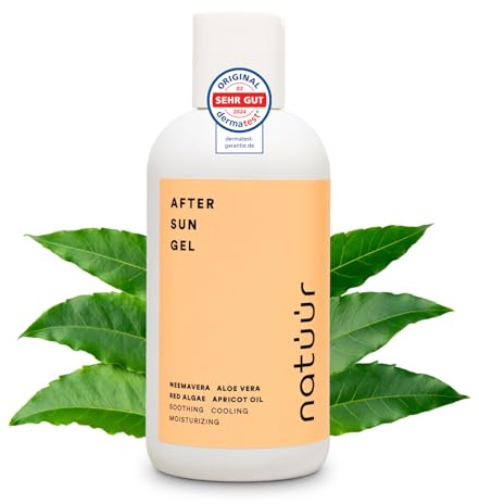 natüür Gel After Sun con extracto de neem y aloe vera (200 ml) – Refresca y calma – Quemaduras solares – Vegano y sin parabenos – Para todo tipo de pieles, fabricado en DE