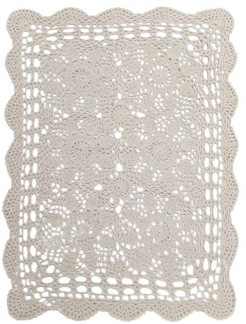 Phantomon Lace Doilies Handmade Crochet Placemats Cotton Doilies Cloth Lace, Rectangular Shape Table Cover, 15 x 19 inch (Beige)